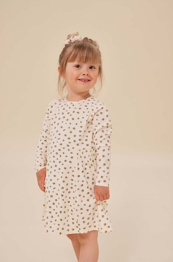 Konges Sløjd Dječja pamučna haljina Konges Sløjd boja: žuta, mini, širi se prema dolje