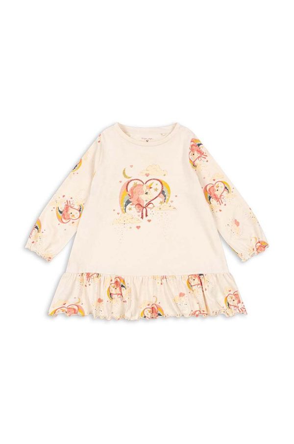 Konges Sløjd Dječja pamučna haljina Konges Sløjd GIO DRESS GOTS boja: bež, mini, širi se prema dolje, KS101527
