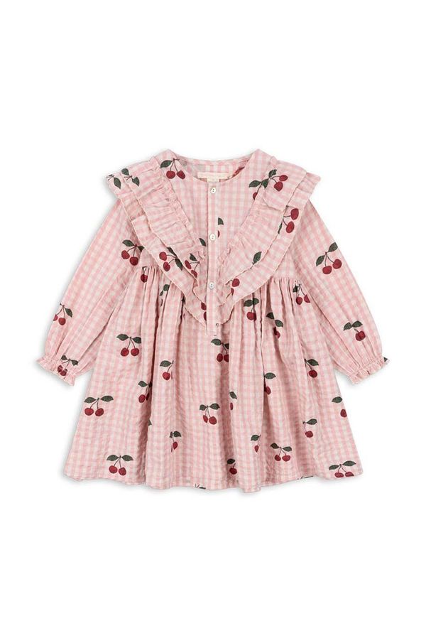 Konges Sløjd Dječja pamučna haljina Konges Sløjd KIM FRILL DRESS GOTS boja: ružičasta, mini, širi se prema dolje, KS101547
