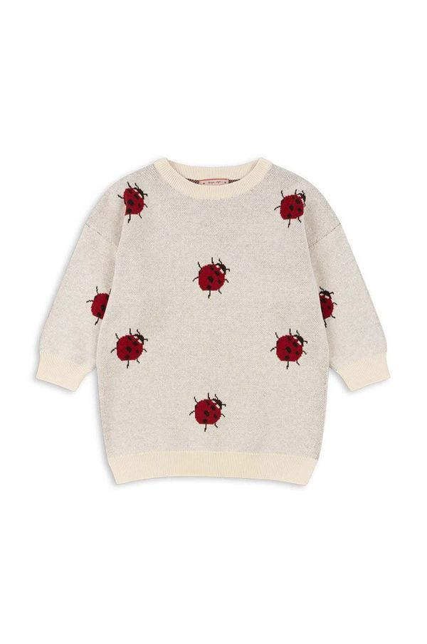 Konges Sløjd Dječja pamučna haljina Konges Sløjd LAPIS KNIT DRESS boja: bež, mini, ravna, KS101553