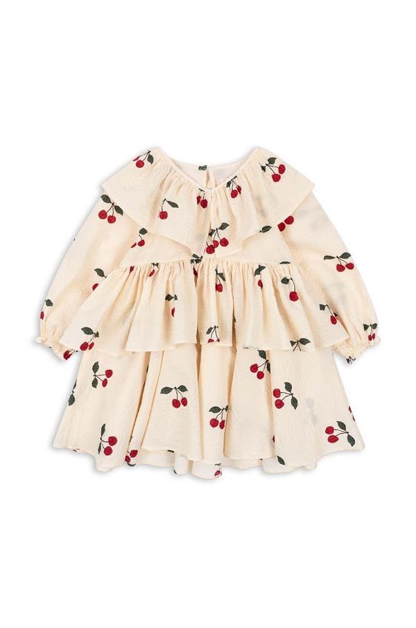 Konges Sløjd Dječja pamučna haljina Konges Sløjd LUNELLA DRESS GOTS boja: bež, mini, širi se prema dolje, KS101576