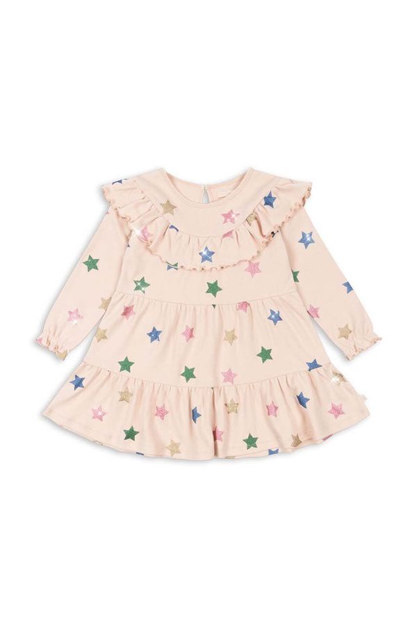 Konges Sløjd Dječja pamučna haljina Konges Sløjd MALLI GLITTER DRESS GOTS boja: bež, mini, širi se prema dolje, KS101594
