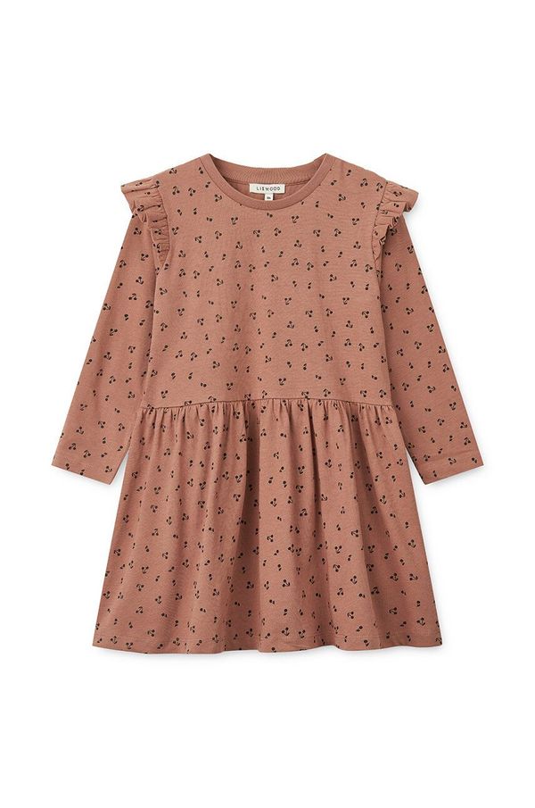 Liewood Dječja pamučna haljina Liewood Lima Printed Frill Longsleeve Dress boja: ružičasta, mini, širi se prema dolje, LW19484