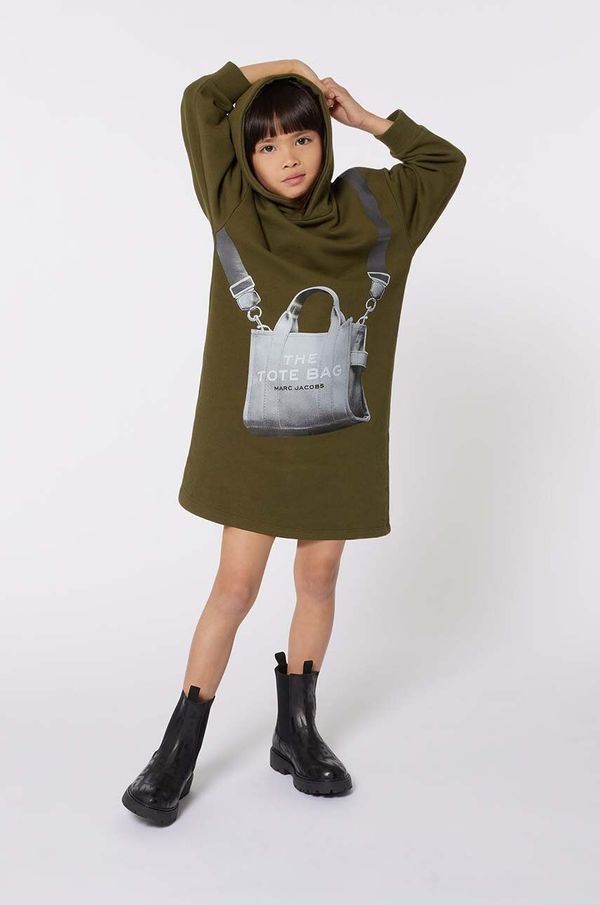 Marc Jacobs Dječja pamučna haljina Marc Jacobs boja: zelena, mini, ravna, W60363