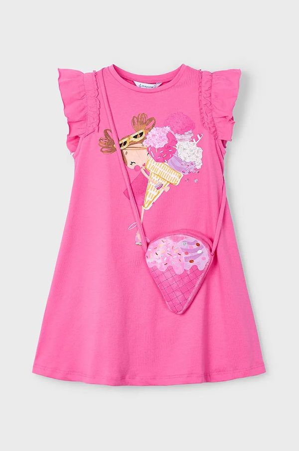 Mayoral Dječja pamučna haljina Mayoral boja: ružičasta, mini, ravna, 3940