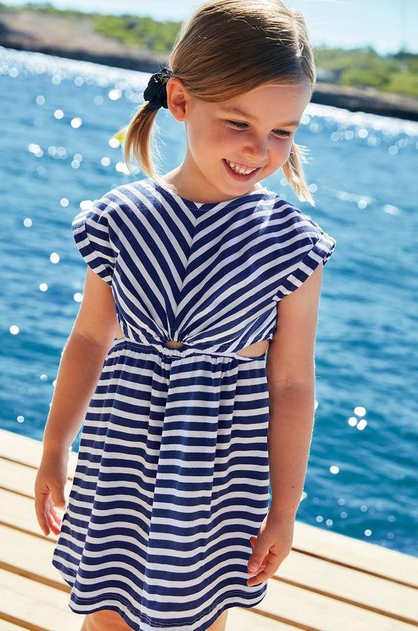 Mayoral Dječja pamučna haljina Mayoral boja: tamno plava, mini, širi se prema dolje