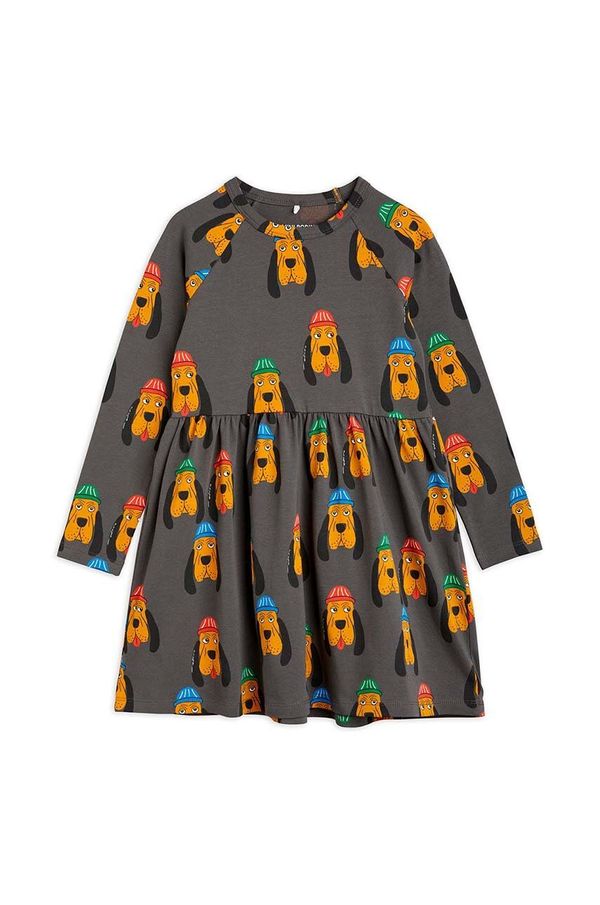 Mini Rodini Dječja pamučna haljina Mini Rodini boja: siva, mini, širi se prema dolje