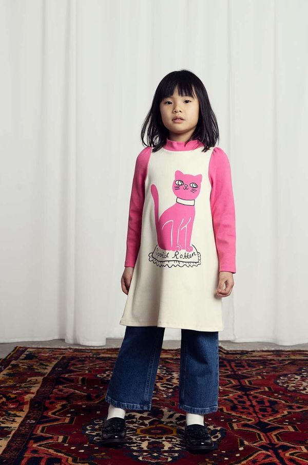 Mini Rodini Dječja pamučna haljina Mini Rodini Cat boja: ružičasta, mini, ravna, 2475010710