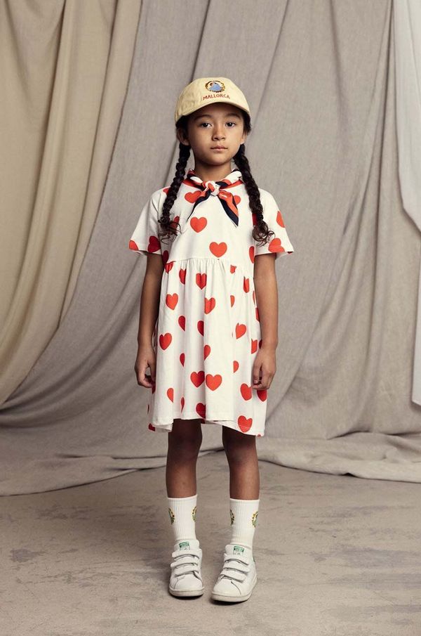 Mini Rodini Dječja pamučna haljina Mini Rodini Hearts boja: bijela, mini, širi se prema dolje