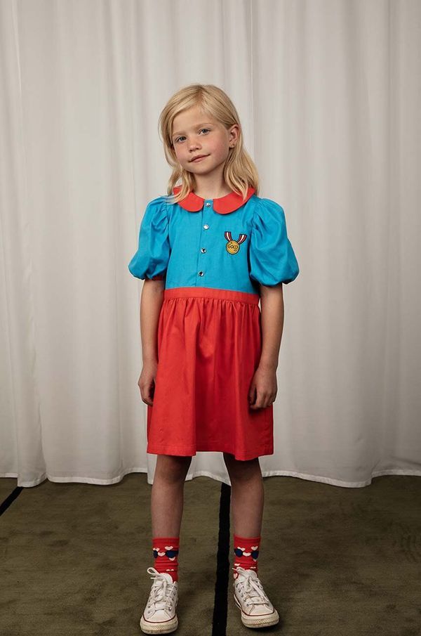 Mini Rodini Dječja pamučna haljina Mini Rodini Medal mini, širi se prema dolje