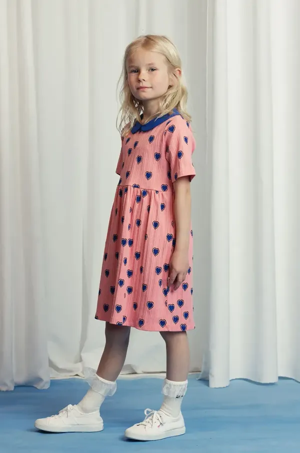 Mini Rodini Dječja pamučna haljina Mini Rodini Outlined hearts boja: ružičasta, mini, ravna, 2525011028