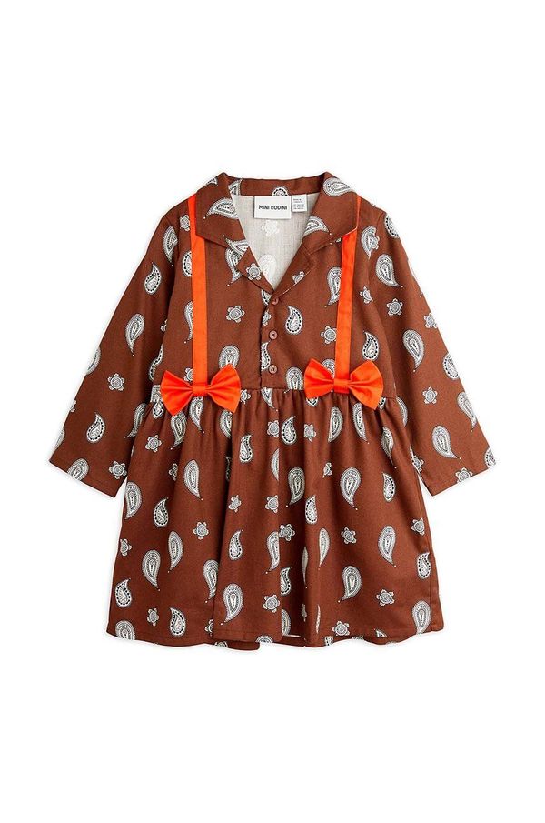 Mini Rodini Dječja pamučna haljina Mini Rodini Paisley boja: smeđa, mini, širi se prema dolje, 2475010016
