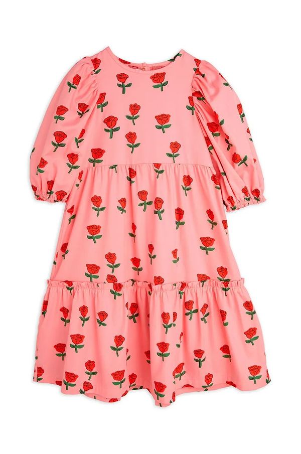 Mini Rodini Dječja pamučna haljina Mini Rodini Roses boja: ružičasta, mini, širi se prema dolje, 2515010528
