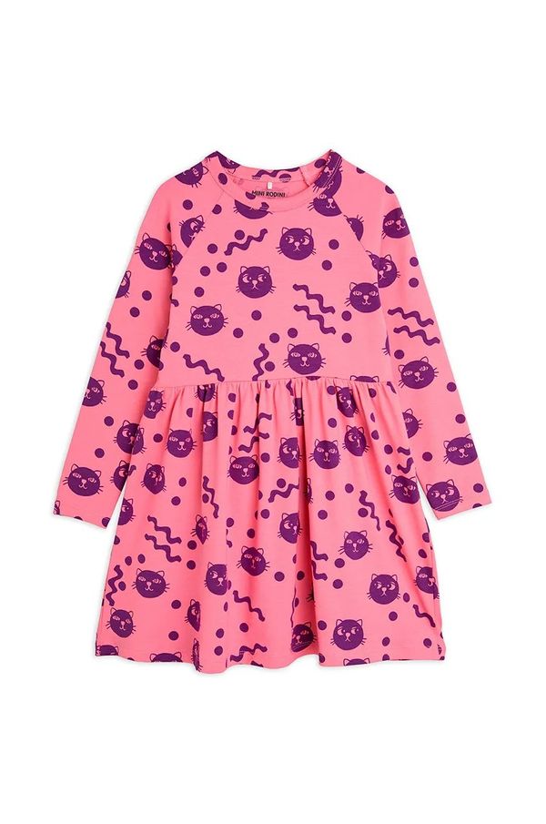 Mini Rodini Dječja pamučna haljina Mini Rodini Squiggly cats boja: ružičasta, mini, širi se prema dolje, 2515010628