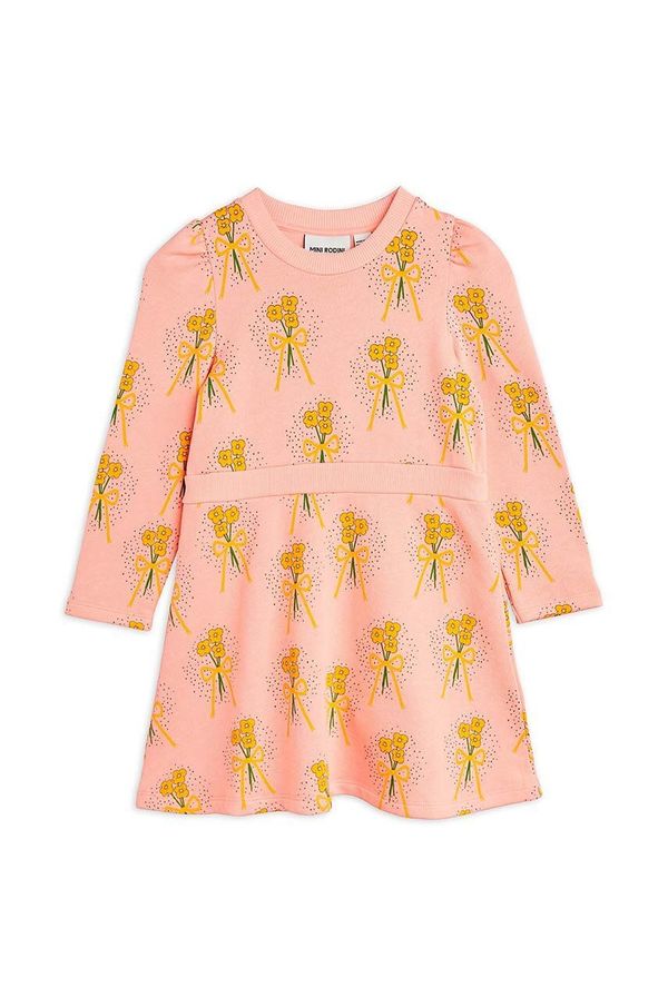 Mini Rodini Dječja pamučna haljina Mini Rodini Winter flowers boja: ružičasta, mini, širi se prema dolje, 2475012028