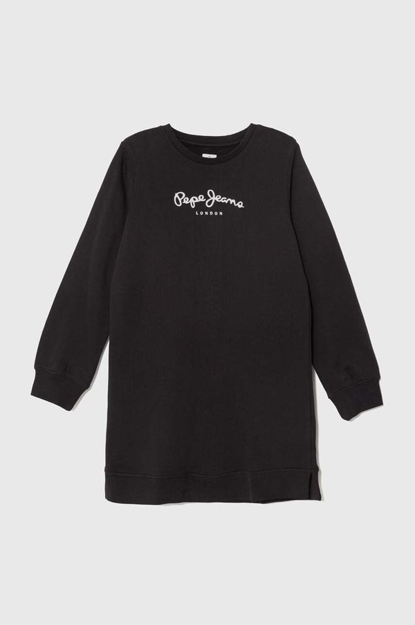 Pepe Jeans Dječja pamučna haljina Pepe Jeans boja: crna, mini, ravna