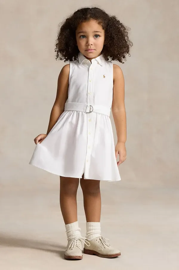 Polo Ralph Lauren Dječja pamučna haljina Polo Ralph Lauren boja: bijela, mini, širi se prema dolje, 312934188001