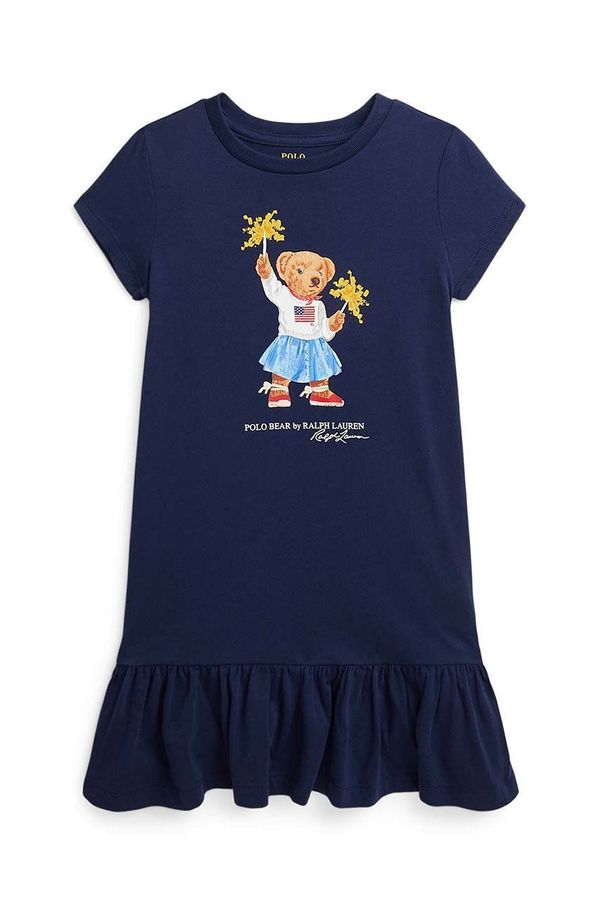 Polo Ralph Lauren Dječja pamučna haljina Polo Ralph Lauren boja: tamno plava, midi, širi se prema dolje, 312953280001