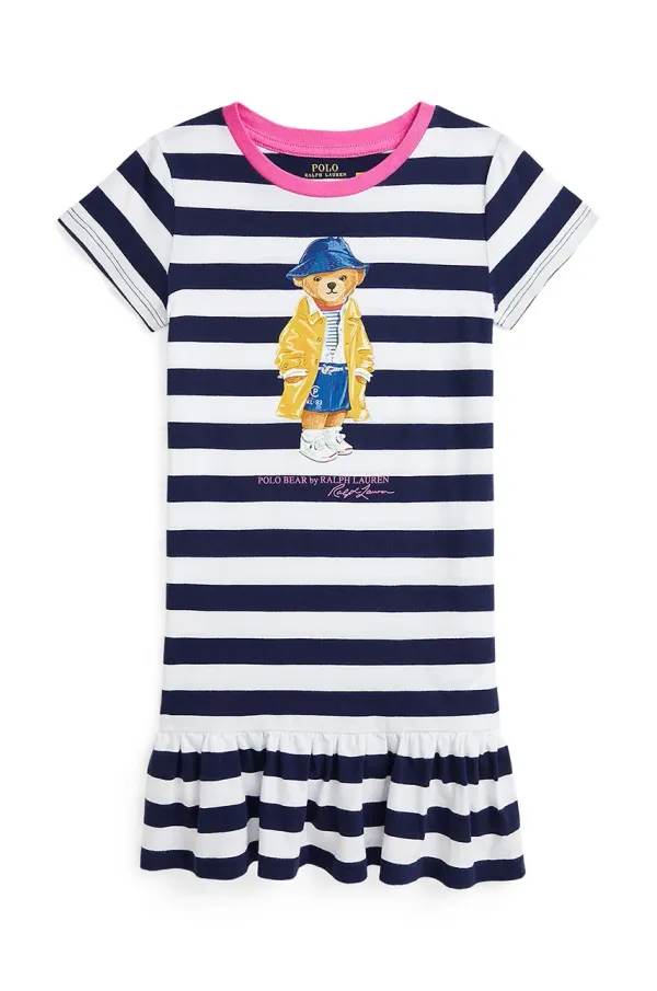 Polo Ralph Lauren Dječja pamučna haljina Polo Ralph Lauren boja: tamno plava, midi, širi se prema dolje, 312957382001