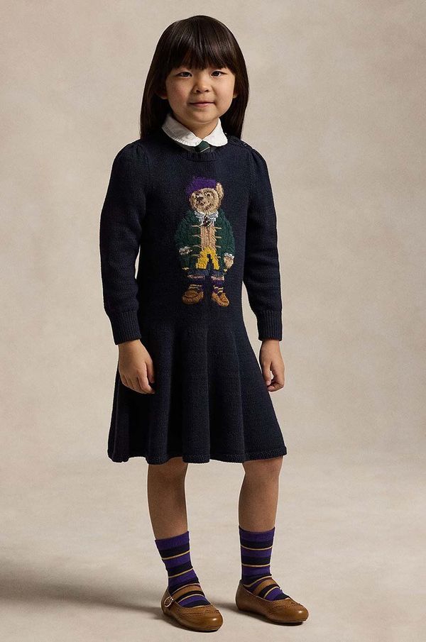 Polo Ralph Lauren Dječja pamučna haljina Polo Ralph Lauren boja: tamno plava, mini, širi se prema dolje, 312950801001