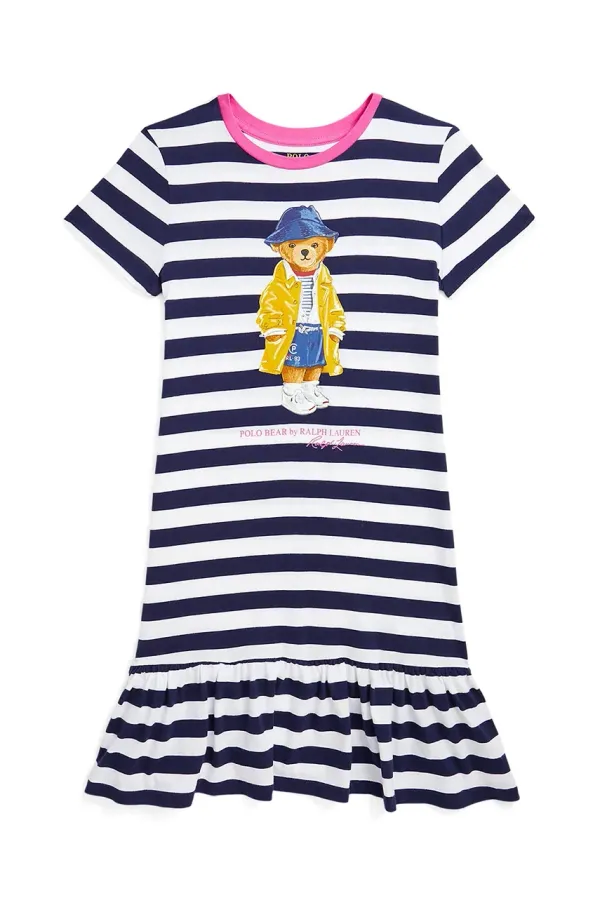 Polo Ralph Lauren Dječja pamučna haljina Polo Ralph Lauren boja: tamno plava, mini, širi se prema dolje, 313957382001