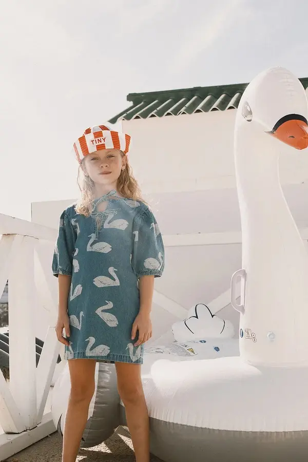 Tinycottons Dječja pamučna haljina Tinycottons BIG SWANS DRESS