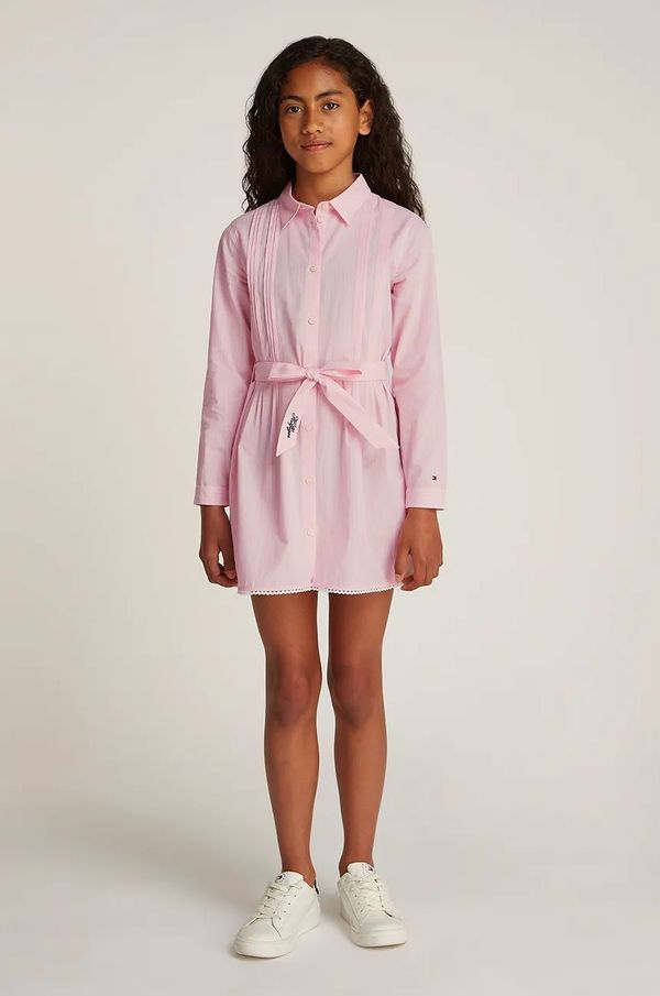 Tommy Hilfiger Dječja pamučna haljina Tommy Hilfiger boja: ružičasta, mini, ravna, KG0KG08335