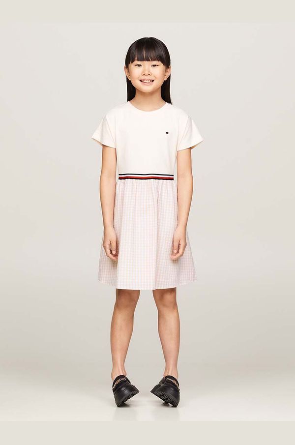 Tommy Hilfiger Dječja pamučna haljina Tommy Hilfiger boja: ružičasta, mini, širi se prema dolje