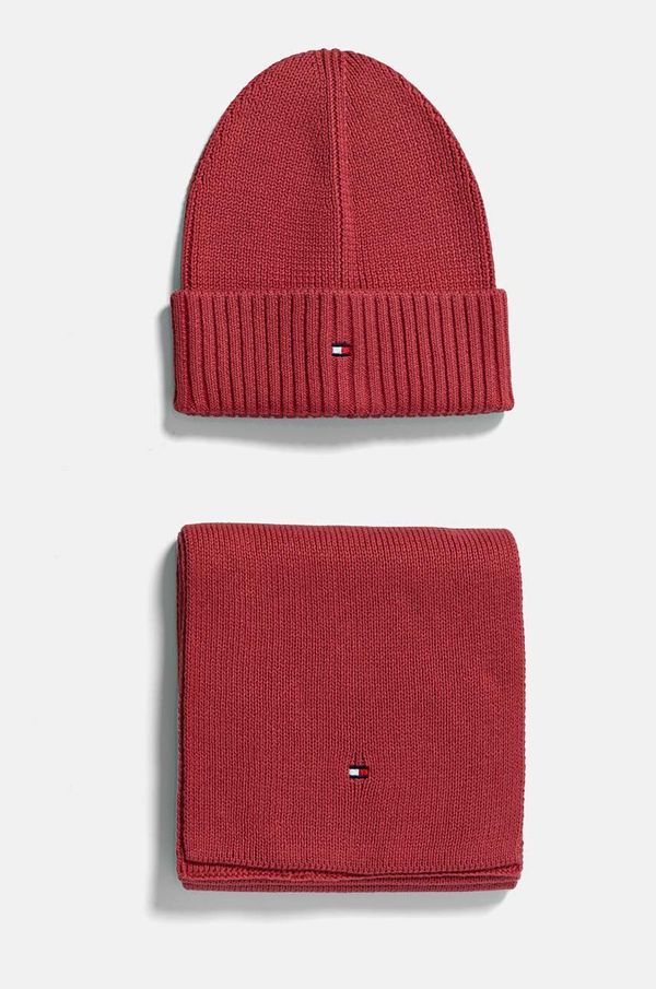 Tommy Hilfiger Dječja pamučna kapa i šal Tommy Hilfiger boja: ružičasta, AU0AU01937