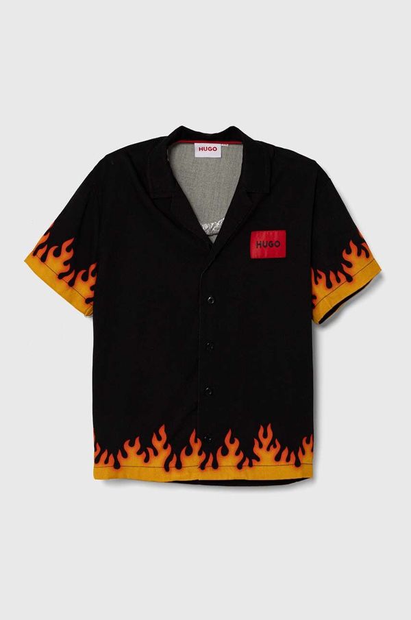 Hugo Dječja pamučna košulja HUGO boja: crna