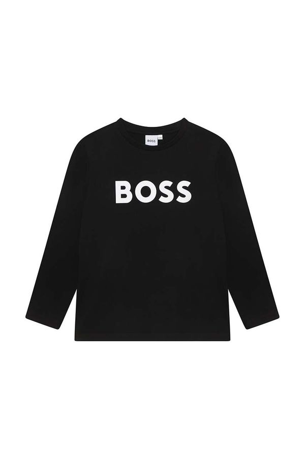 BOSS Dječja pamučna majica dugih rukava BOSS boja: crna, s tiskom