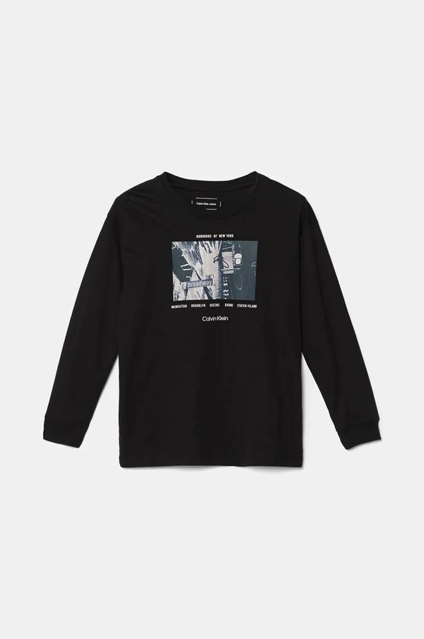 Calvin Klein Jeans Dječja pamučna majica dugih rukava Calvin Klein Jeans boja: crna, s tiskom, IB0IB02400