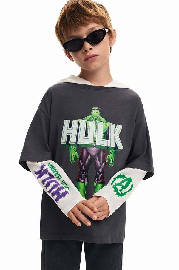 Desigual Dječja pamučna majica dugih rukava Desigual HULK boja: siva, s tiskom, 24WBTK08