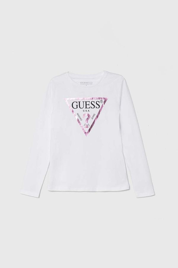 Guess Dječja pamučna majica dugih rukava Guess boja: bijela, J84I36 K8HM0