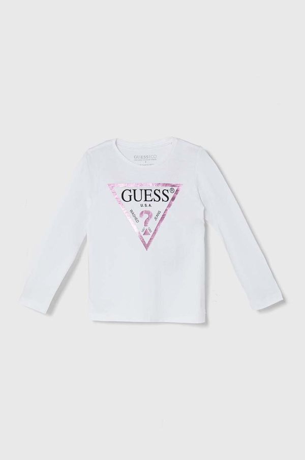 Guess Dječja pamučna majica dugih rukava Guess boja: bijela, K84I18 K8HM0