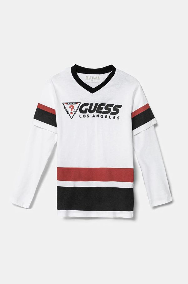 Guess Dječja pamučna majica dugih rukava Guess boja: bijela, s tiskom, L5RI10 K8HM4