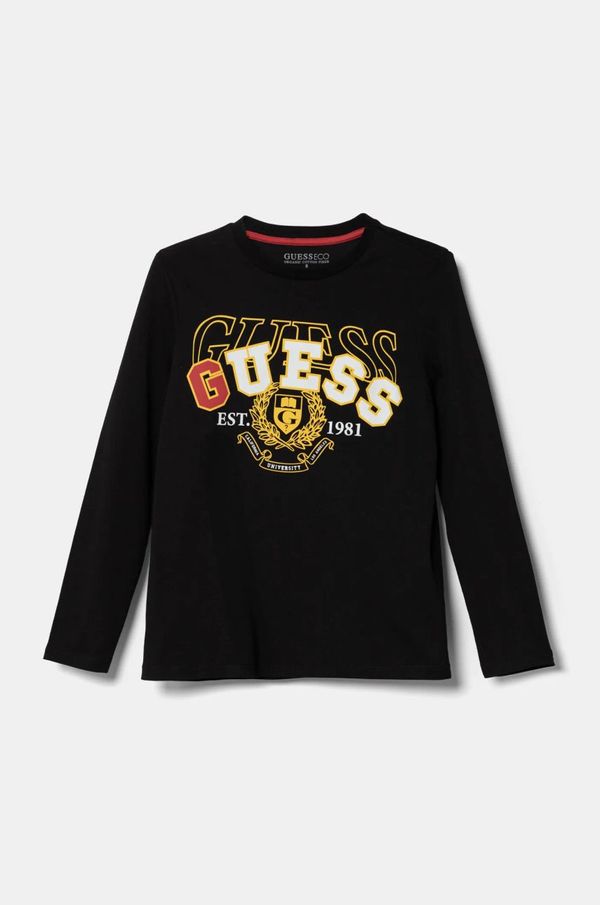 Guess Dječja pamučna majica dugih rukava Guess boja: crna, s tiskom, L5RI03 K8HM4