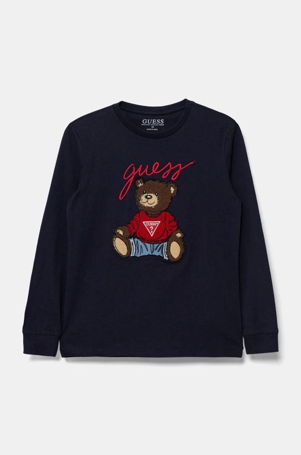 Guess Dječja pamučna majica dugih rukava Guess boja: tamno plava, s aplikacijom, L5RI32 K8HM4
