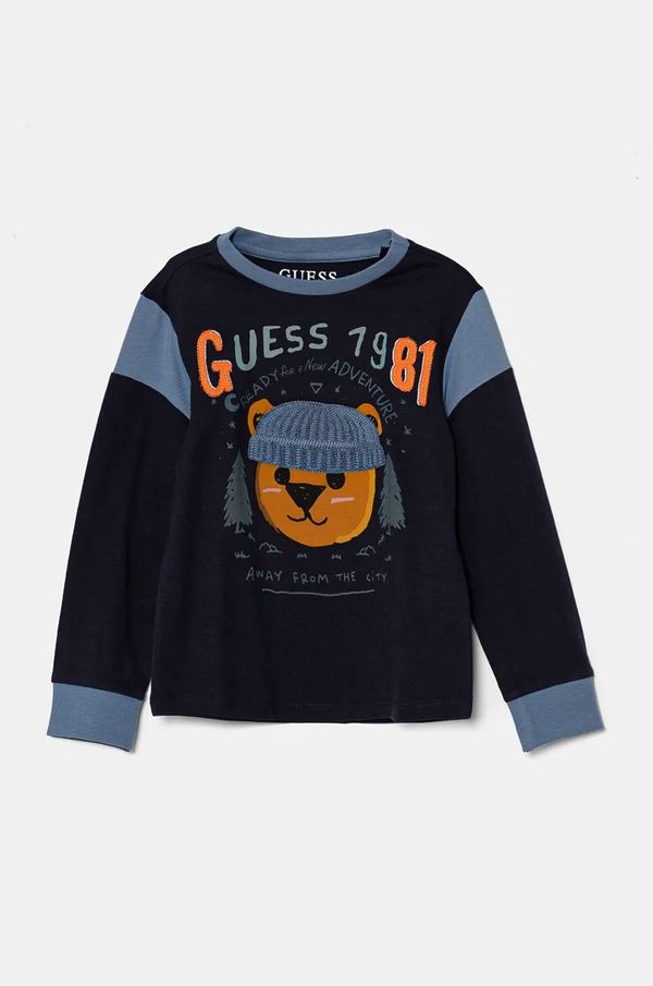 Guess Dječja pamučna majica dugih rukava Guess boja: tamno plava, s tiskom, N4BI05 I3Z14
