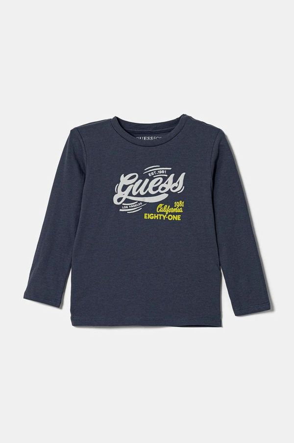 Guess Dječja pamučna majica dugih rukava Guess boja: tamno plava, s tiskom, N5RI17 K8HM4