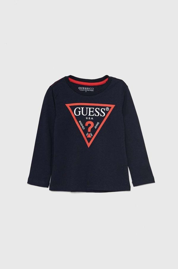 Guess Dječja pamučna majica dugih rukava Guess boja: tamno plava, s tiskom, N84I24 K8HM0