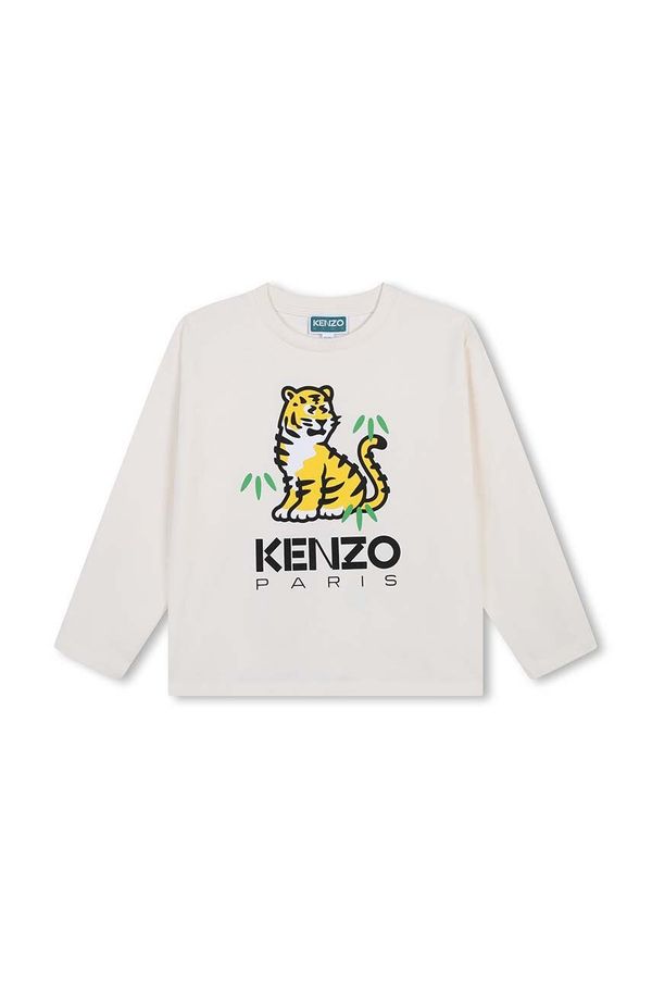 Kenzo kids Dječja pamučna majica dugih rukava Kenzo Kids boja: bež, s tiskom, K60740