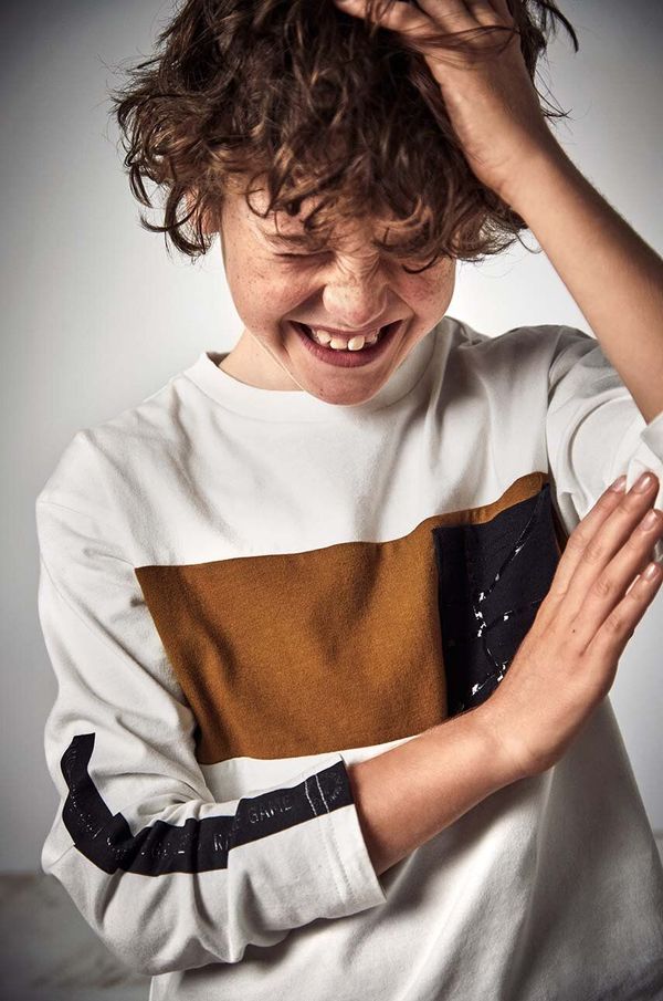 Mayoral Dječja pamučna majica dugih rukava Mayoral boja: bež, s tiskom, 7084