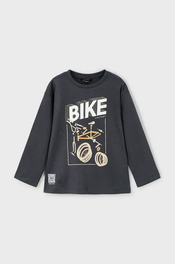 Mayoral Dječja pamučna majica dugih rukava Mayoral boja: crna, s tiskom, 3051