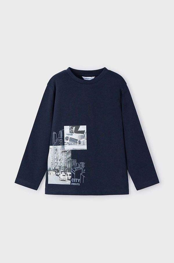 Mayoral Dječja pamučna majica dugih rukava Mayoral boja: tamno plava, s tiskom, 4048