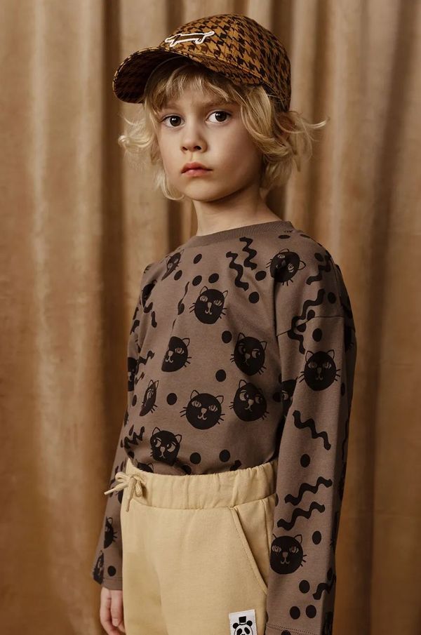 Mini Rodini Dječja pamučna majica dugih rukava Mini Rodini Squiggly cats boja: smeđa, 2512011316