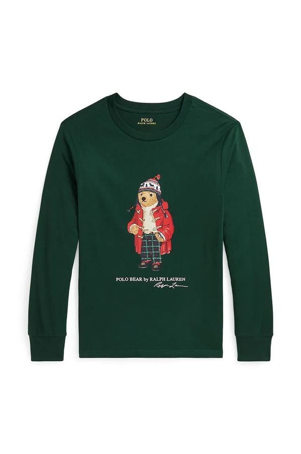 Polo Ralph Lauren Dječja pamučna majica dugih rukava Polo Ralph Lauren boja: zelena, s tiskom, 323883620009