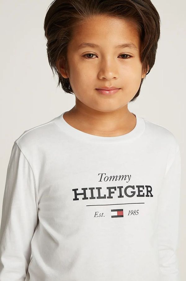 Tommy Hilfiger Dječja pamučna majica dugih rukava Tommy Hilfiger boja: bijela, s tiskom, KB0KB09633