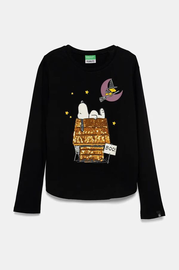 United Colors of Benetton Dječja pamučna majica dugih rukava United Colors of Benetton boja: crna, 3VR5C10OQ