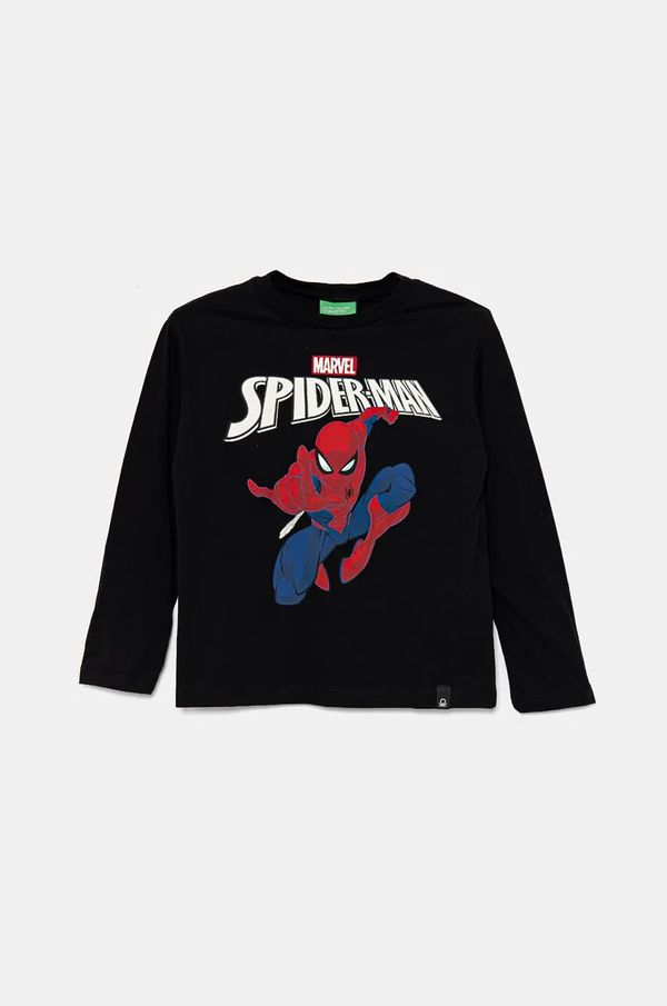 United Colors of Benetton Dječja pamučna majica dugih rukava United Colors of Benetton boja: crna, s tiskom, 3ATNC10LV